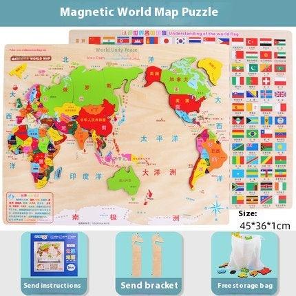 Wooden Magnetic Map Puzzle Toy - The Walnut Wood