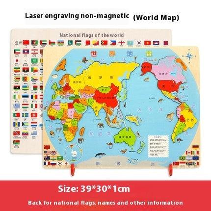 Wooden Magnetic Map Puzzle Toy - The Walnut Wood