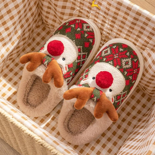 Cute Christmas Elk Plush Slippers - The Walnut Wood