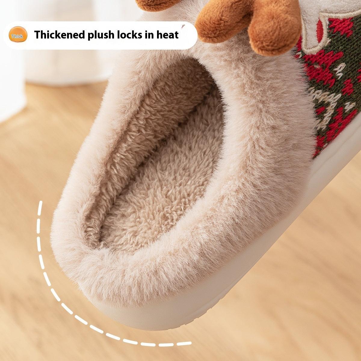 Cute Christmas Elk Plush Slippers - The Walnut Wood