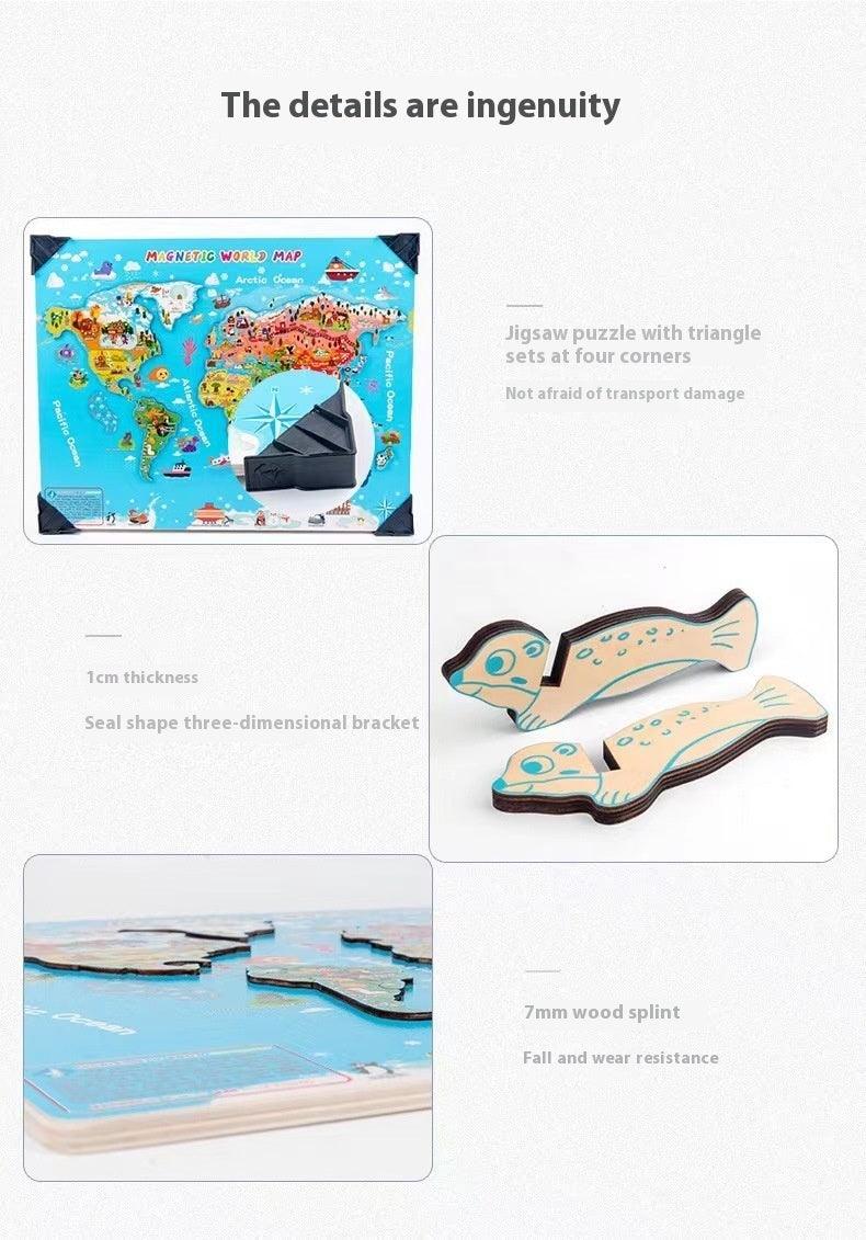 Wooden Magnetic Map Puzzle Toy - The Walnut Wood