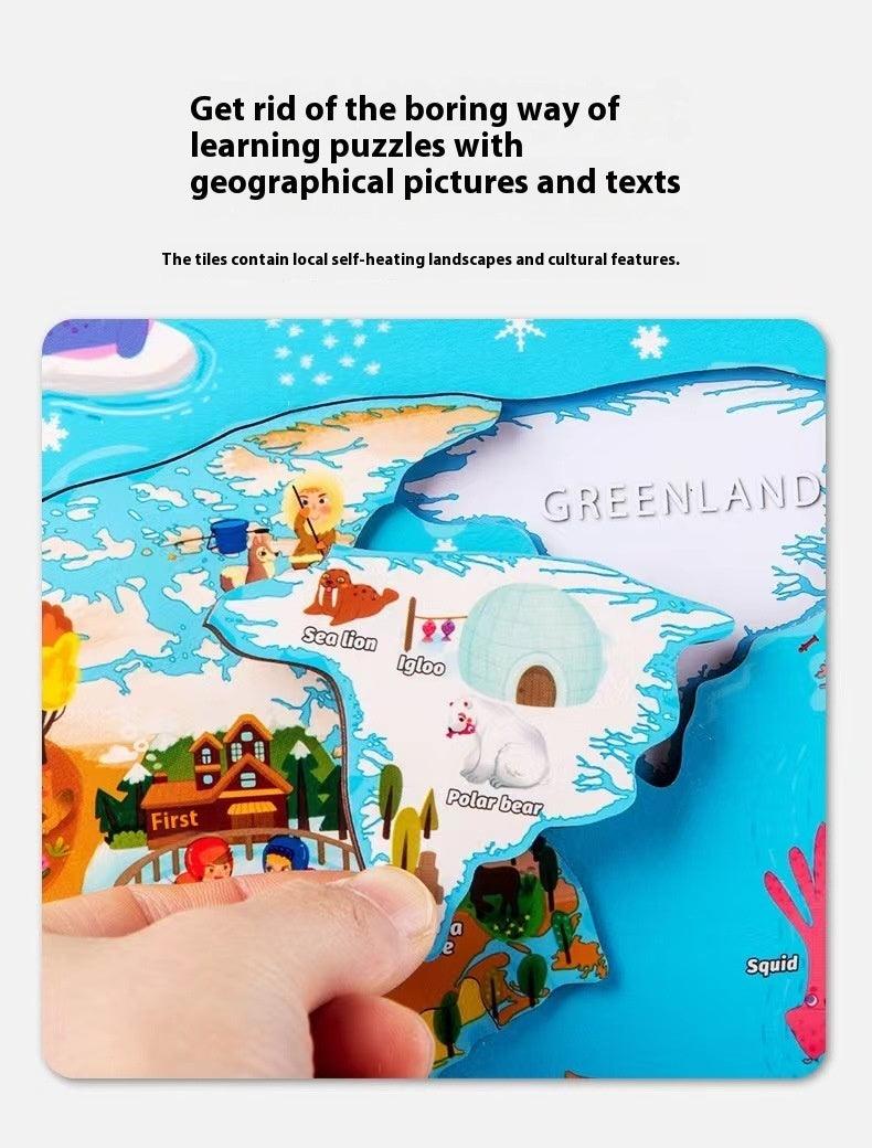 Wooden Magnetic Map Puzzle Toy - The Walnut Wood