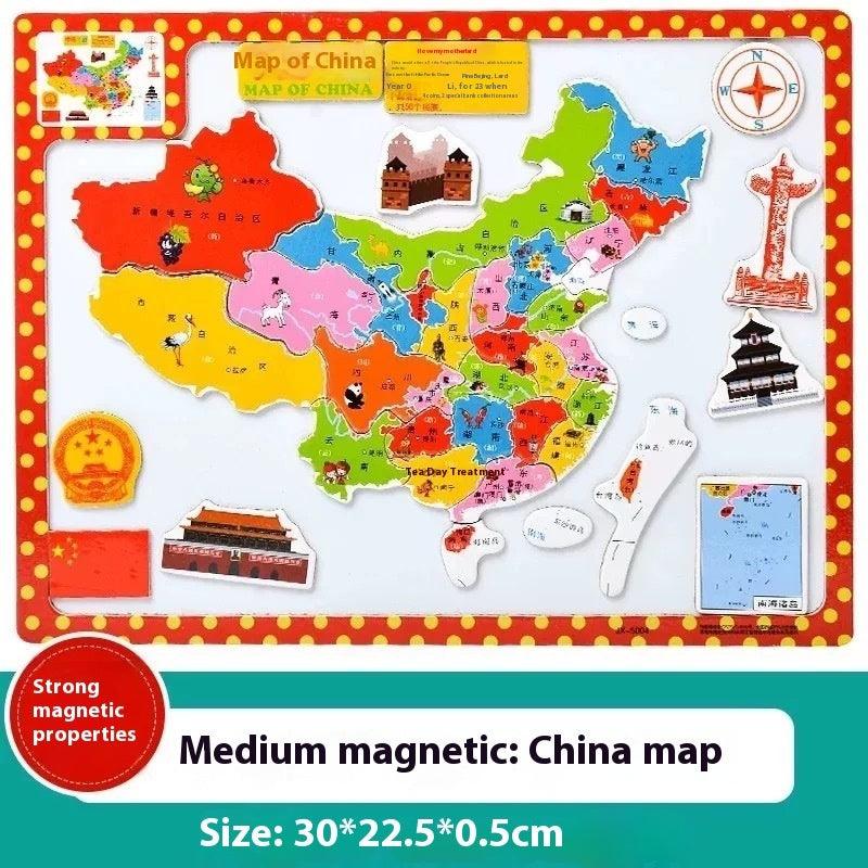 Wooden Magnetic Map Puzzle Toy - The Walnut Wood
