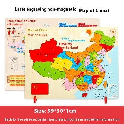 Wooden Magnetic Map Puzzle Toy - The Walnut Wood