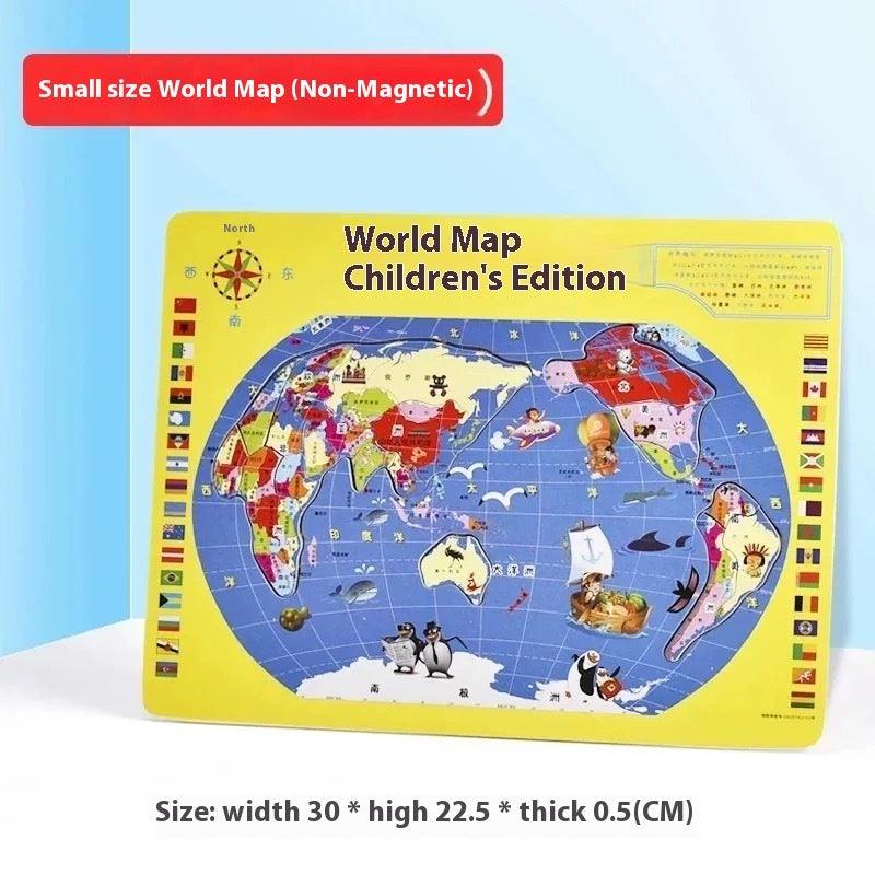 Wooden Magnetic Map Puzzle Toy - The Walnut Wood