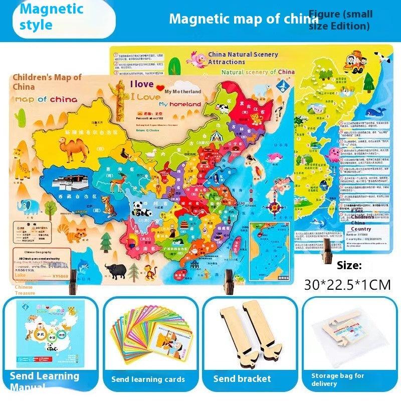 Wooden Magnetic Map Puzzle Toy - The Walnut Wood