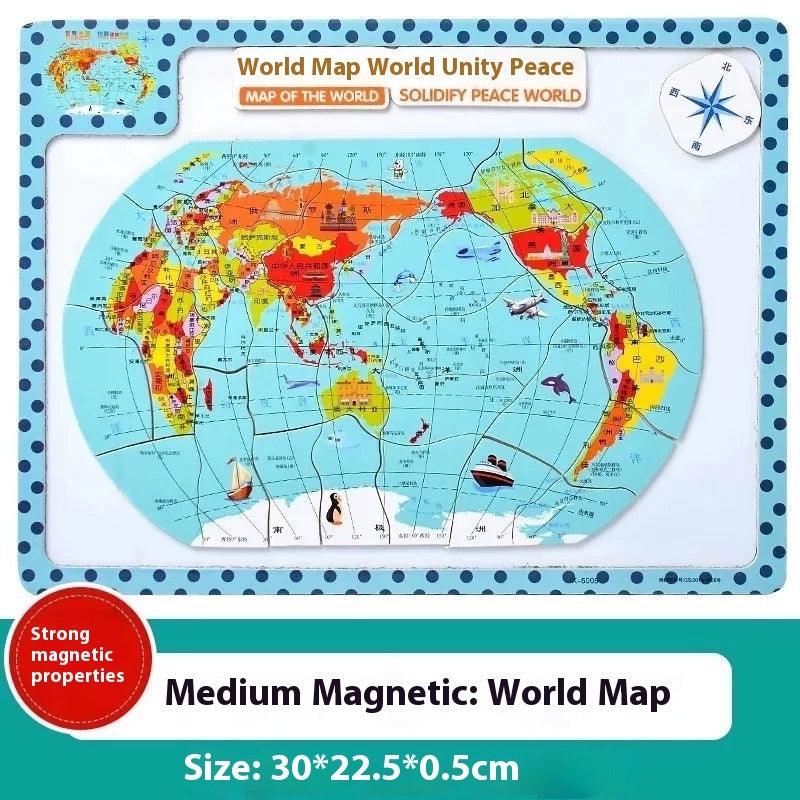 Wooden Magnetic Map Puzzle Toy - The Walnut Wood