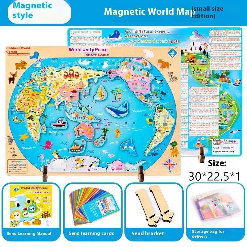 Wooden Magnetic Map Puzzle Toy - The Walnut Wood