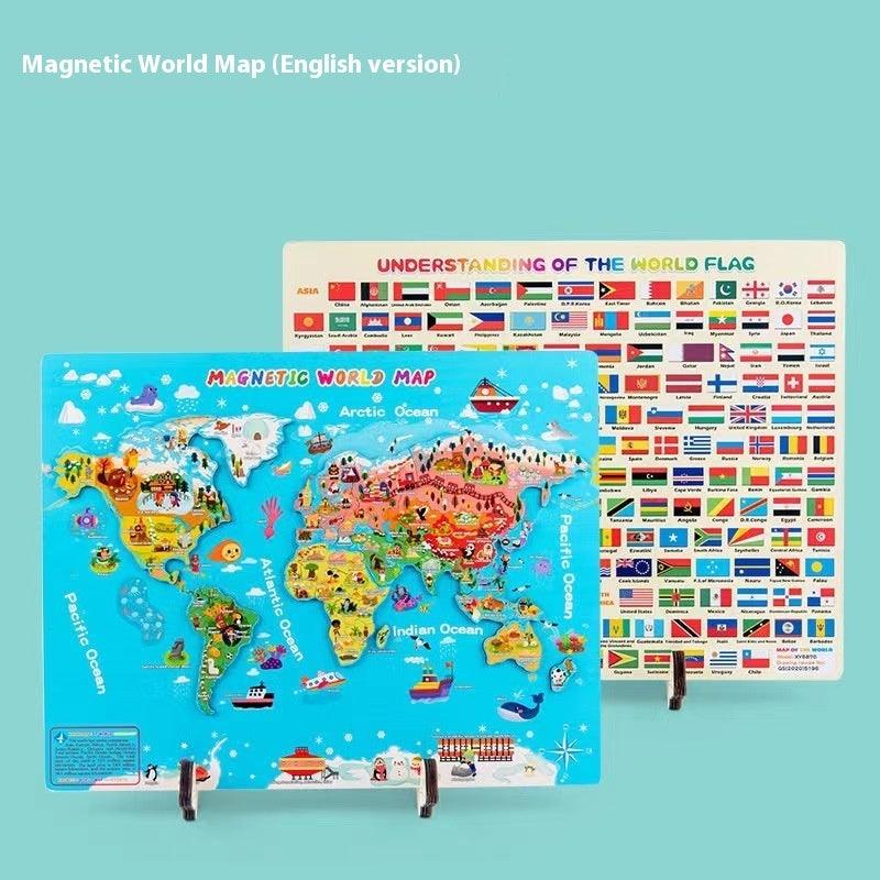 Wooden Magnetic Map Puzzle Toy - The Walnut Wood