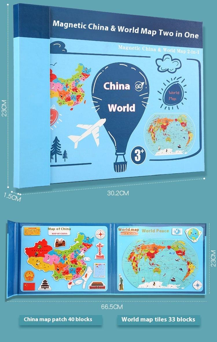 Wooden Magnetic Map Puzzle Toy - The Walnut Wood