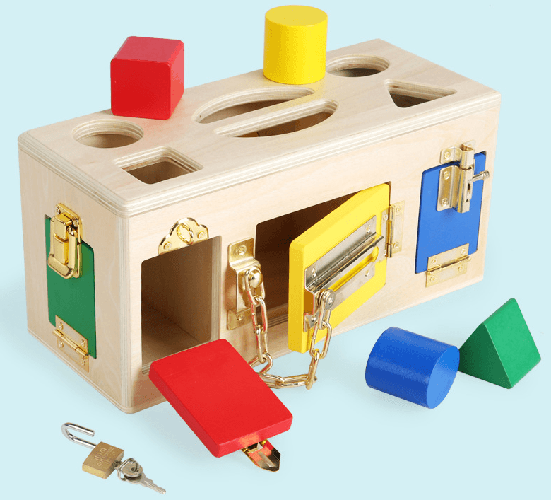 Wooden Shapes and Locks Box - The Walnut Wood