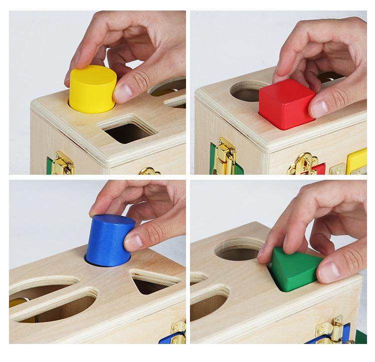 Wooden Shapes and Locks Box - The Walnut Wood