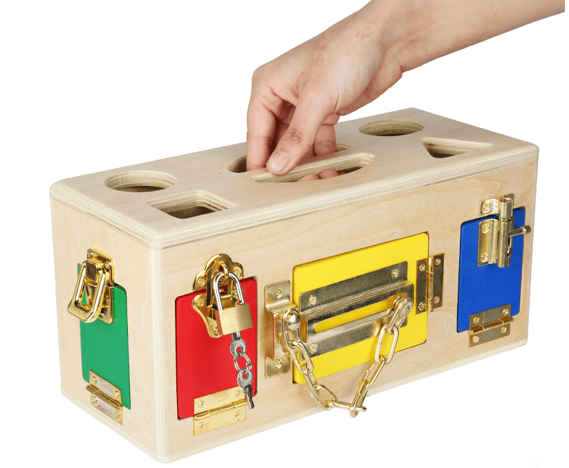 Wooden Shapes and Locks Box - The Walnut Wood
