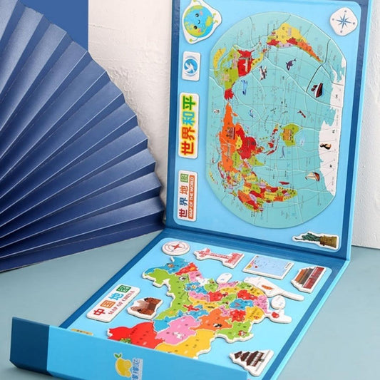 Wooden Magnetic Map Puzzle Toy - The Walnut Wood