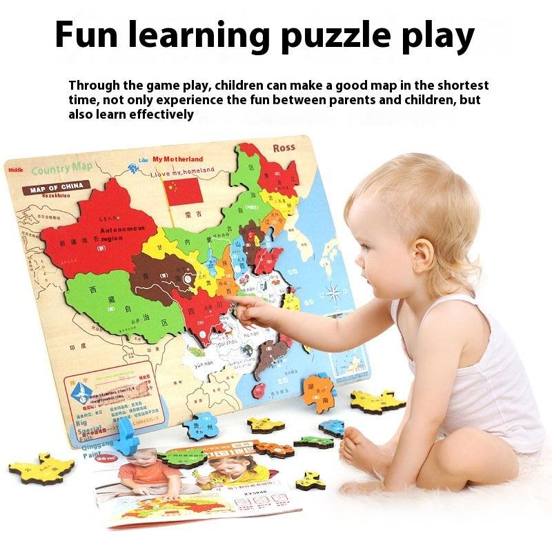 Wooden Magnetic Map Puzzle Toy - The Walnut Wood