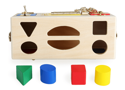 Wooden Shapes and Locks Box - The Walnut Wood